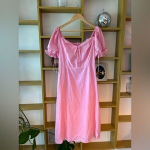 Pink Midi Dress with Puff Sleeves